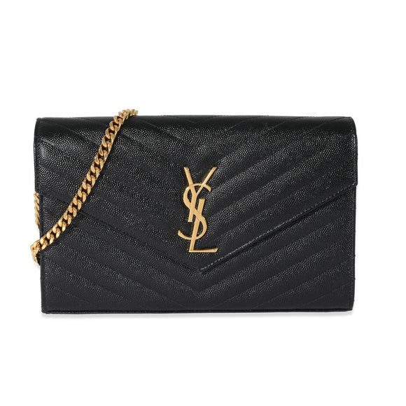 Saint Laurent Black Cassandre Matelasse Envelope Chain Wallet - Picture 1 of 8